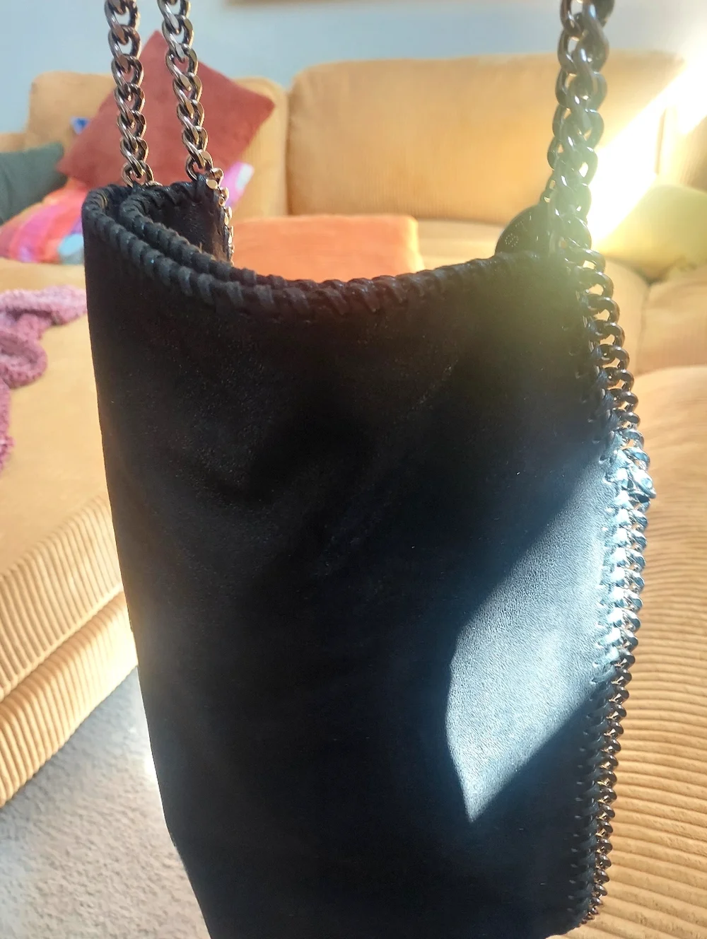 Stella McCartney black Whipstitch Chain-Trim Suede  Tote Bag Made In Italy - Picture 13 of 16